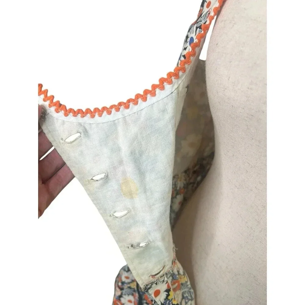 Vtg Retro Gogo Dress Floral 60s 70s Cottagecore Milkmaid Mini Small Handmade - Picture 11 of 16